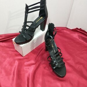 Jolimall Black Woman's SZ 11 Strappy Zip Heels